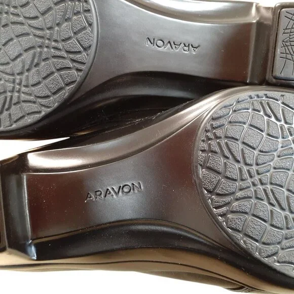 Aravon Slip On Loafer Womens Size 9 Black Leather Stretch Heels - Picture 4 of 4